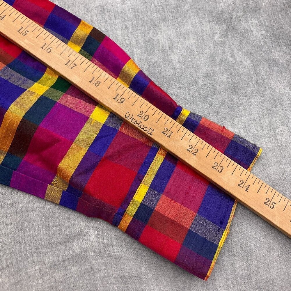 Ishyu Blouse Women‎ 14 Pink Blue Red Madras Plaid Gold Buttons Party Hong Kong - Picture 5 of 11